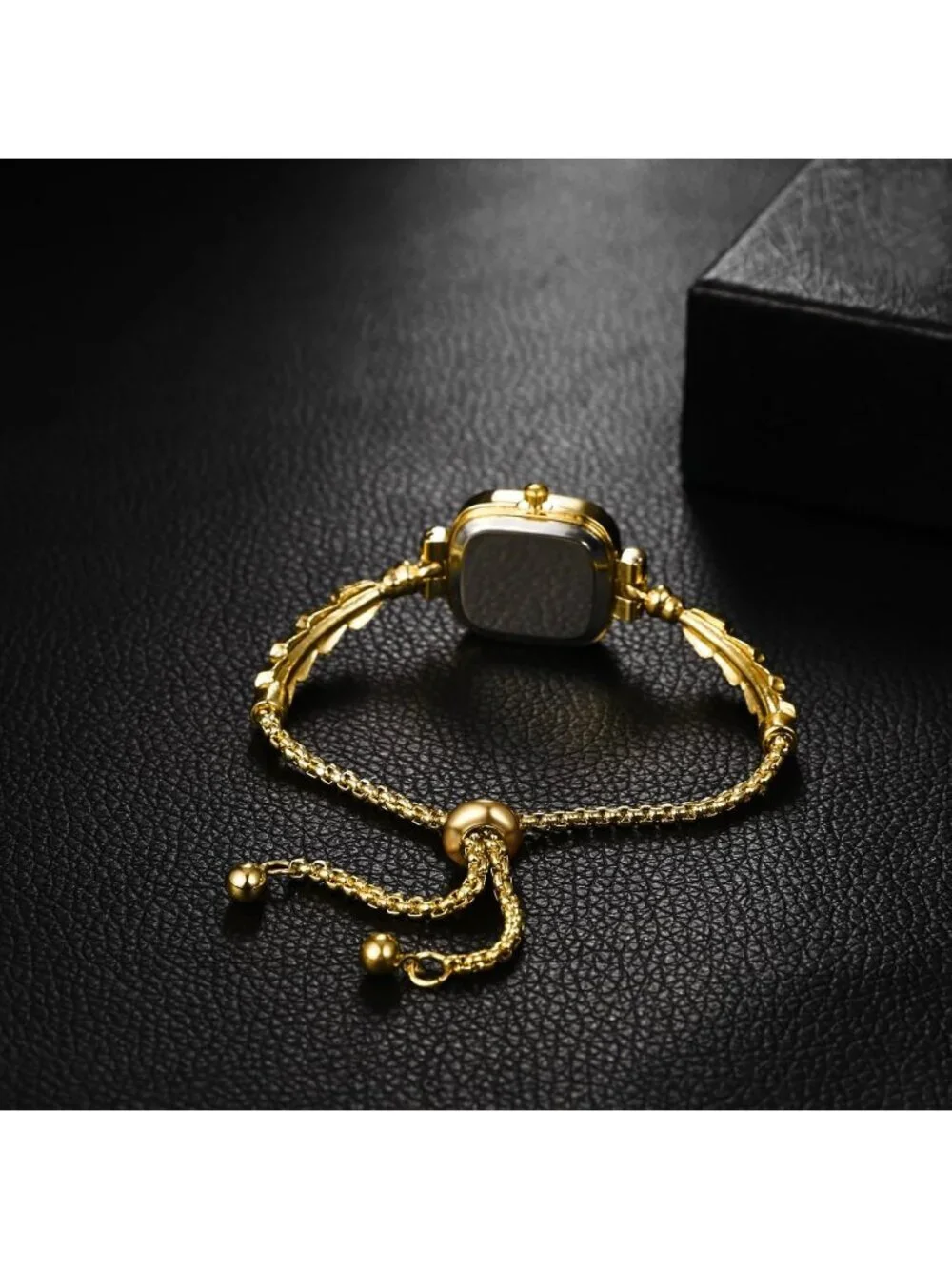 Women's Gold Analog Quartz Slim Strap Square Bracelet Rhinestones Wrist Watch